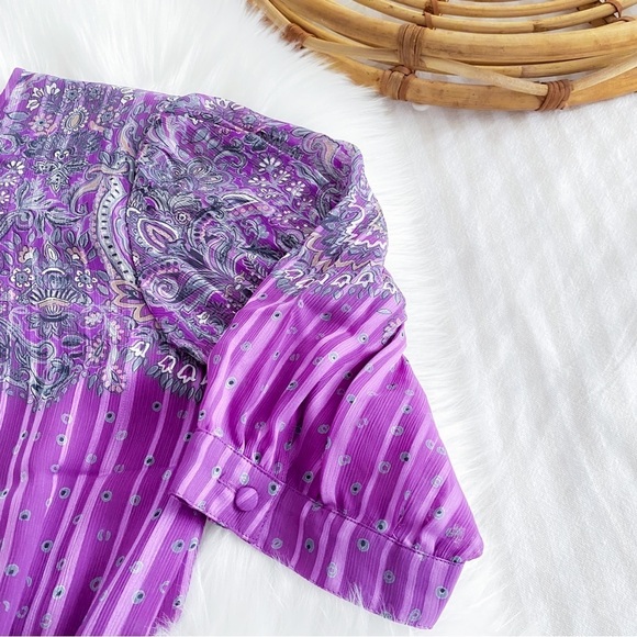 Vintage Hanae Mori New York VTG Chiffon Paisley Stripe Dress Purple - Picture 8 of 16